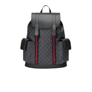 Gucci Black Backpack Black/Grey Soft GG Supreme Blue And Red Web For Men 16.5in/42cm 495563 K9R8X 1071