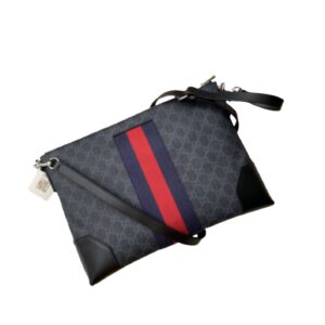 Gucci Black Messenger Black/Grey GG Supreme Canvas Blue And Red Web For Men 14in/35cm 474139 K5ICN 1095
