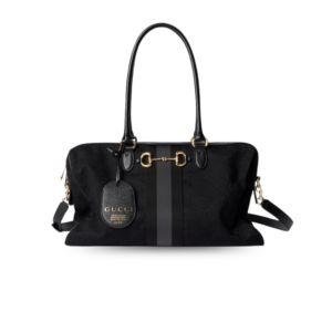 Gucci Borsetto Large Boston Shoulder Bag 15.2in/ 39cm Grey/ Black Gold Hardware For Women 866734 AAHHD 1094