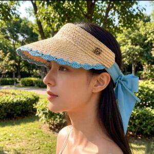 Alternative view of Gucci Crochet-Trimmed Visor Beige/ Blue Straw For Women