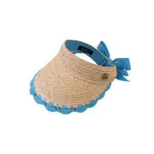 Gucci Crochet-Trimmed Visor Beige/ Blue Straw For Women