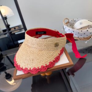 Alternative view of Gucci Crochet-Trimmed Visor Beige/ Red Straw For Women
