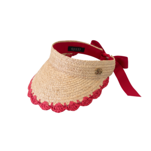 Gucci Crochet-Trimmed Visor Beige/ Red Straw For Women