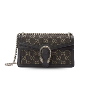 Gucci Dionysus Small Shoulder Bag 10in/ 25cm Black/ Ivory GG Denim Jacquard Antique Silver Hardware For Women 499623 UN3BN 1274