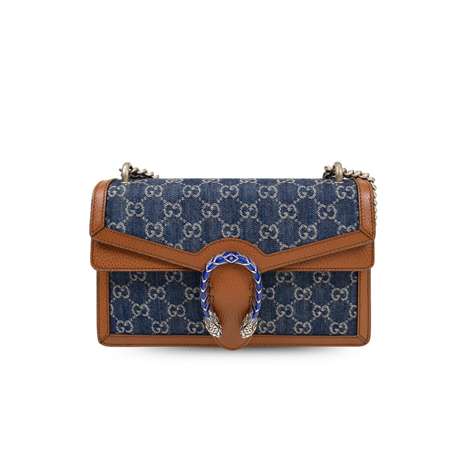 Gucci Dionysus Small Shoulder Bag 11in/ 28cm Dark Blue/ Ivory Eco Washed Organic GG Jacquard Denim Antique Silver Hardware For Women 400249 2KQFN 4483
