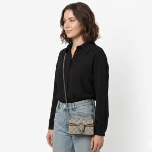 Alternative view of Gucci Dionysus Super Mini Shoulder Bag 6.5in/ 17cm Emerald GG Supreme Canvas Made Using An Earth-Conscious Process With Taupe Detail For Women 476432 KHNRN 8642
