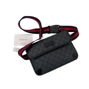 Gucci GG Black Belt Bag Black/Grey GG Supreme Canvas With Black For Men 9in/24cm GG ‎598113 K5RLN 1095
