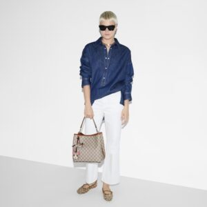 Alternative view of Gucci GG Emblem Medium Bucket Bag 9.8in/ 25cm Beige/ Brown Gold Hardware For Women 815103 FAD6L 9758