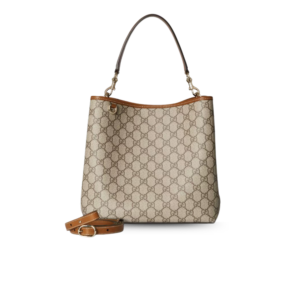 Gucci GG Emblem Medium Bucket Bag 9.8in/ 25cm Beige/ Brown Gold Hardware For Women 815103 FAD6L 9758