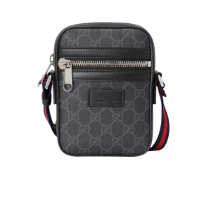 Gucci GG Messenger Bag Black/Grey GG Supreme Canvas A Material With Low Environmental Impact With Black For Men 7in/18cm GG ‎682357 K5RLN 1095