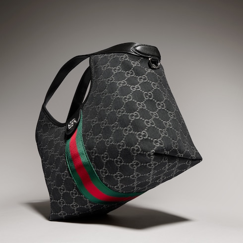Gucci Giglio Small Tote Bag 9.8in/ 25cm Black Denim Palladium Hardware For Women 860845 FAF9N 1060