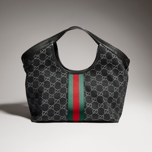 Gucci Giglio Small Tote Bag 9.8in/ 25cm Black Denim Palladium Hardware For Women 860845 FAF9N 1060