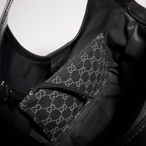 Gucci Giglio Small Tote Bag 9.8in/ 25cm Black Denim Palladium Hardware For Women 860845 FAF9N 1060