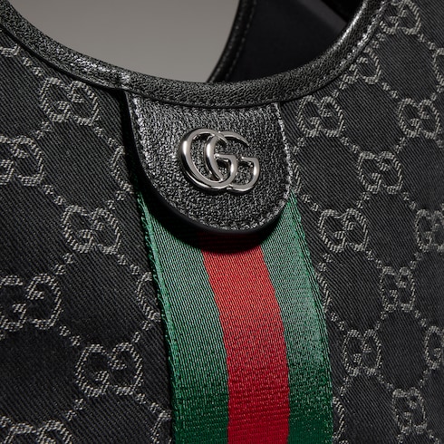 Gucci Giglio Small Tote Bag 9.8in/ 25cm Black Denim Palladium Hardware For Women 860845 FAF9N 1060