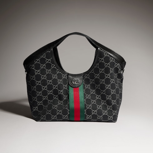 Gucci Giglio Small Tote Bag 9.8in/ 25cm Black Denim Palladium Hardware For Women 860845 FAF9N 1060