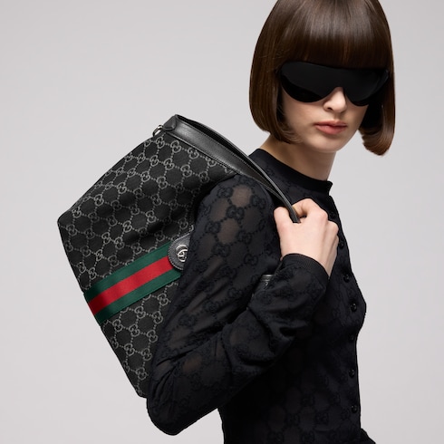 Gucci Giglio Small Tote Bag 9.8in/ 25cm Black Denim Palladium Hardware For Women 860845 FAF9N 1060