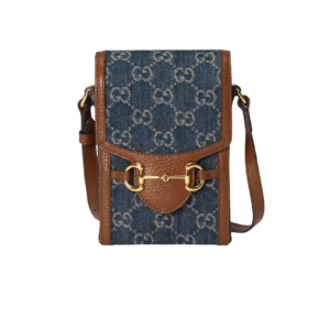 Gucci Horsebit 1955 Mini Crossbody Bag 6.7in/ 17cm Blue And Ivory GG Denim Jacquard Gold Hardware For Women 625615 2KQGG 8375
