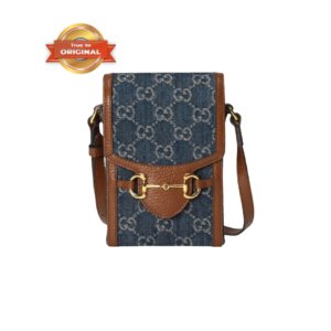 Gucci Horsebit 1955 Mini Crossbody Bag 6.7in/ 17cm Blue And Ivory GG Denim Jacquard Gold Hardware For Women 625615 2KQGG 8375