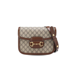 Gucci Horsebit 1955 Shoulder Bag Beige/Ebony GG Supreme Canvas With Brown For Women 9.8in/25cm GG ‎602204 92TCG 8563