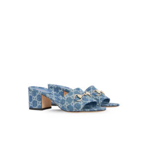 Gucci Horsebit Slide Sandals Blue Denim For Women ‎854882 FAFGT 4746