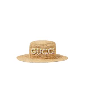 Gucci Logo Bucket Hat Beige Straw For Women