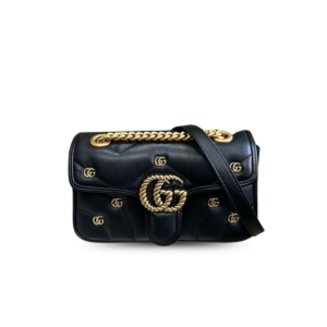 Gucci Marmont Matelasse Mini Shoulder Bag 8.5in/ 22cm Black Gold Hardware For Women