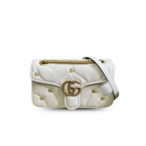 Gucci Marmont Matelasse Mini Shoulder Bag 8.5in/ 22cm White Gold Hardware For Women