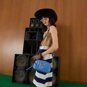 Alternative view of Gucci Marmont Matelasse Shoulder Bag 9.5in/ 24cm Blue Palladium Hardware For Women 634936 UM8BF 4340