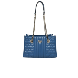 Gucci Marmont Small Matelasse Tote Bag 10.4in/ 26.5cm Blue Palladium Hardware For Women ‎‎675796 UM8BF 4340