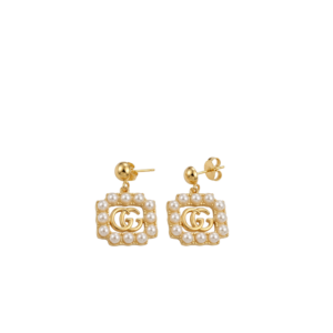 Gucci Mini Pearl Border Frame Earrings Gold Tone For Women