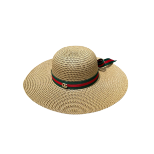 Gucci Ribbon Band Straw Fedora Hat Beige Straw For Women