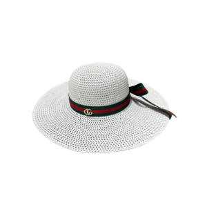 Gucci Ribbon Band Straw Fedora Hat White Straw For Women