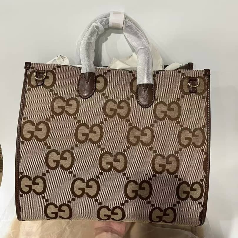 Gucci Tote Bag With Jumbo Camel And Ebony Jumbo GG Canvas For Women 14.6in/37cm 678839 UKMDG 2570