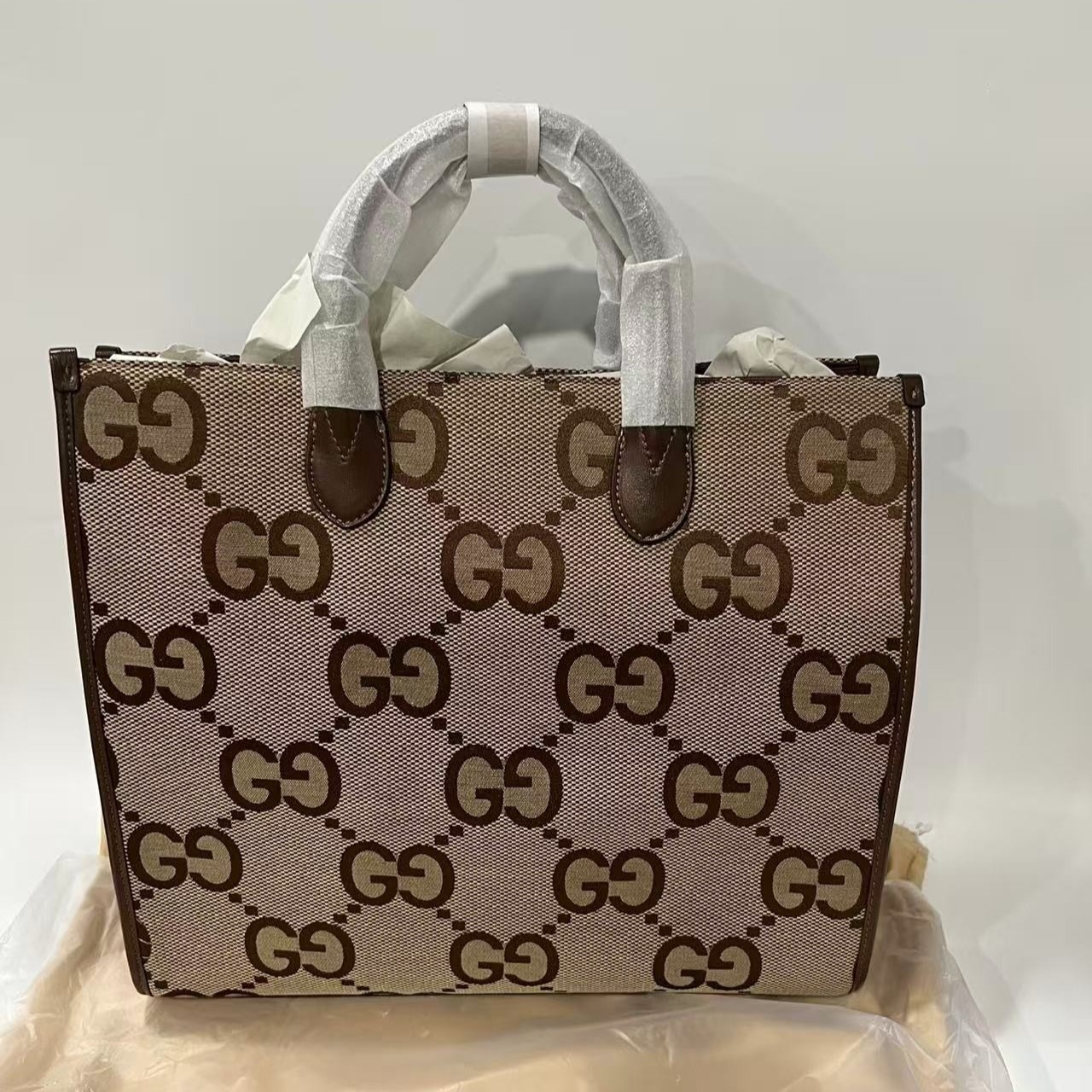 Gucci Tote Bag With Jumbo Camel And Ebony Jumbo GG Canvas For Women 14.6in/37cm 678839 UKMDG 2570