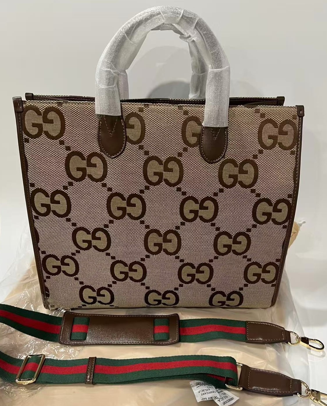 Gucci Tote Bag With Jumbo Camel And Ebony Jumbo GG Canvas For Women 14.6in/37cm 678839 UKMDG 2570