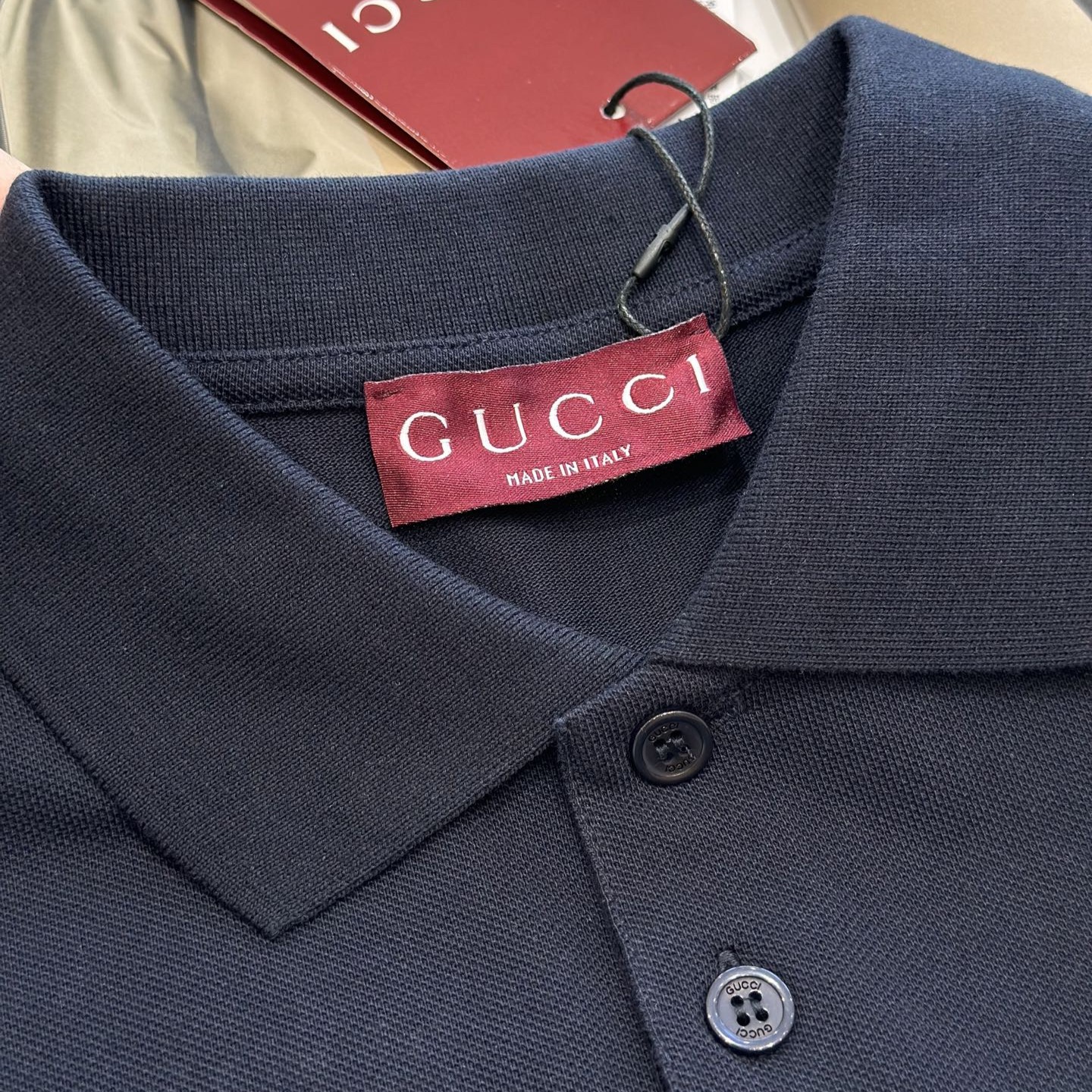 Gucci Web Stripe Pique Polo Shirt Navy Blue For Men