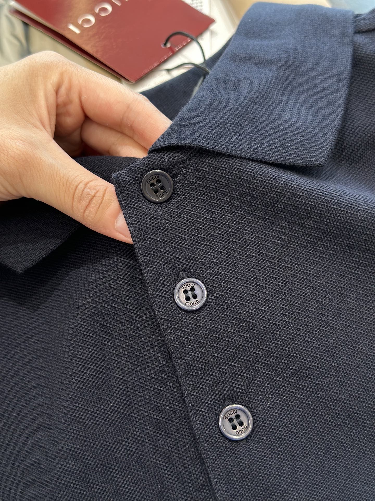Gucci Web Stripe Pique Polo Shirt Navy Blue For Men