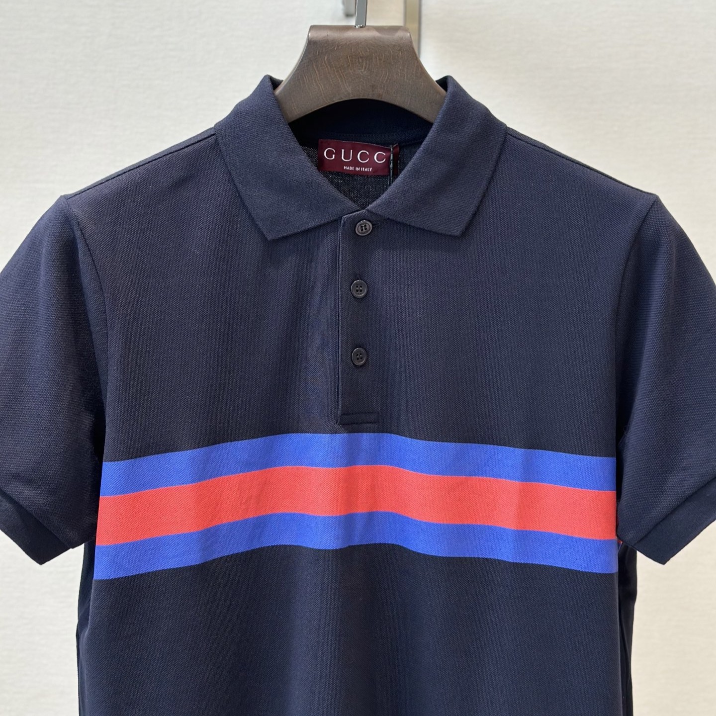 Gucci Web Stripe Pique Polo Shirt Navy Blue For Men