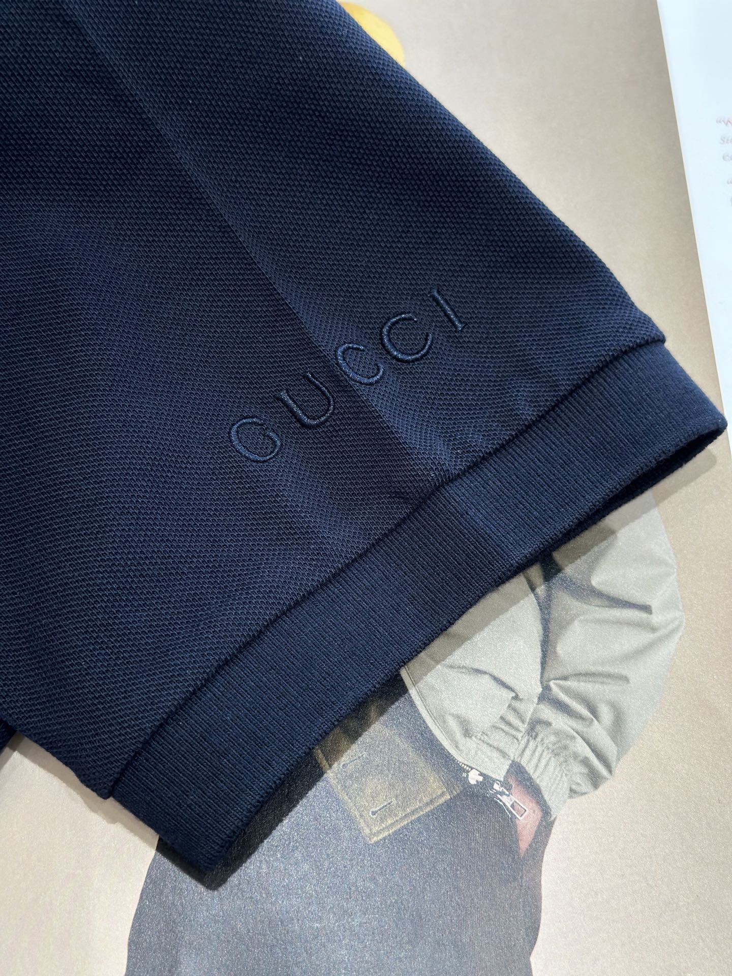 Gucci Web Stripe Pique Polo Shirt Navy Blue For Men