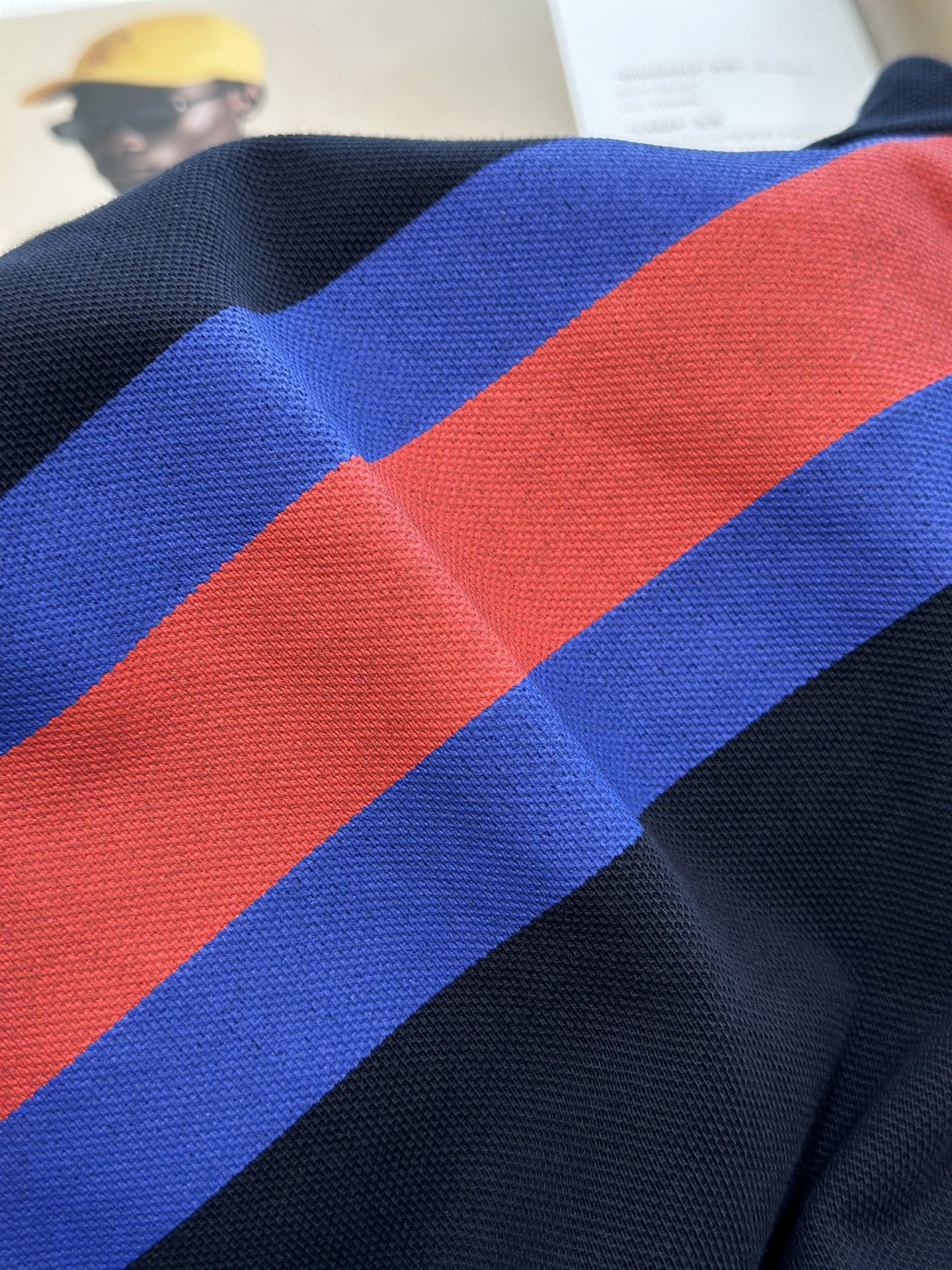 Gucci Web Stripe Pique Polo Shirt Navy Blue For Men