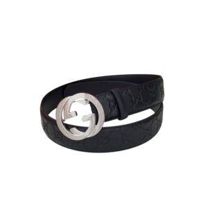 Gucci Iconic GG Buckle Belt Embossed Black With Silver Bling Buckle 40mm