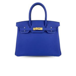 Hermes Birkin 30 Top Handle Bag 11.8in/ 30cm Blue Gold Hardware For Women
