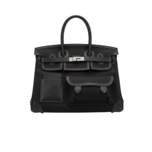 Hermes Birkin Cargo 35 Top Handle Bag 13.8in/ 35cm Black Silver Hardware For Women