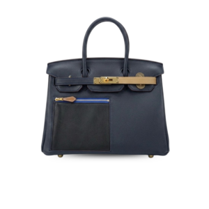 Hermes Birkin Colormatic Top Handle Bag 11.8in/ 30cm Navy Blue Gold Toned Hardware For Women