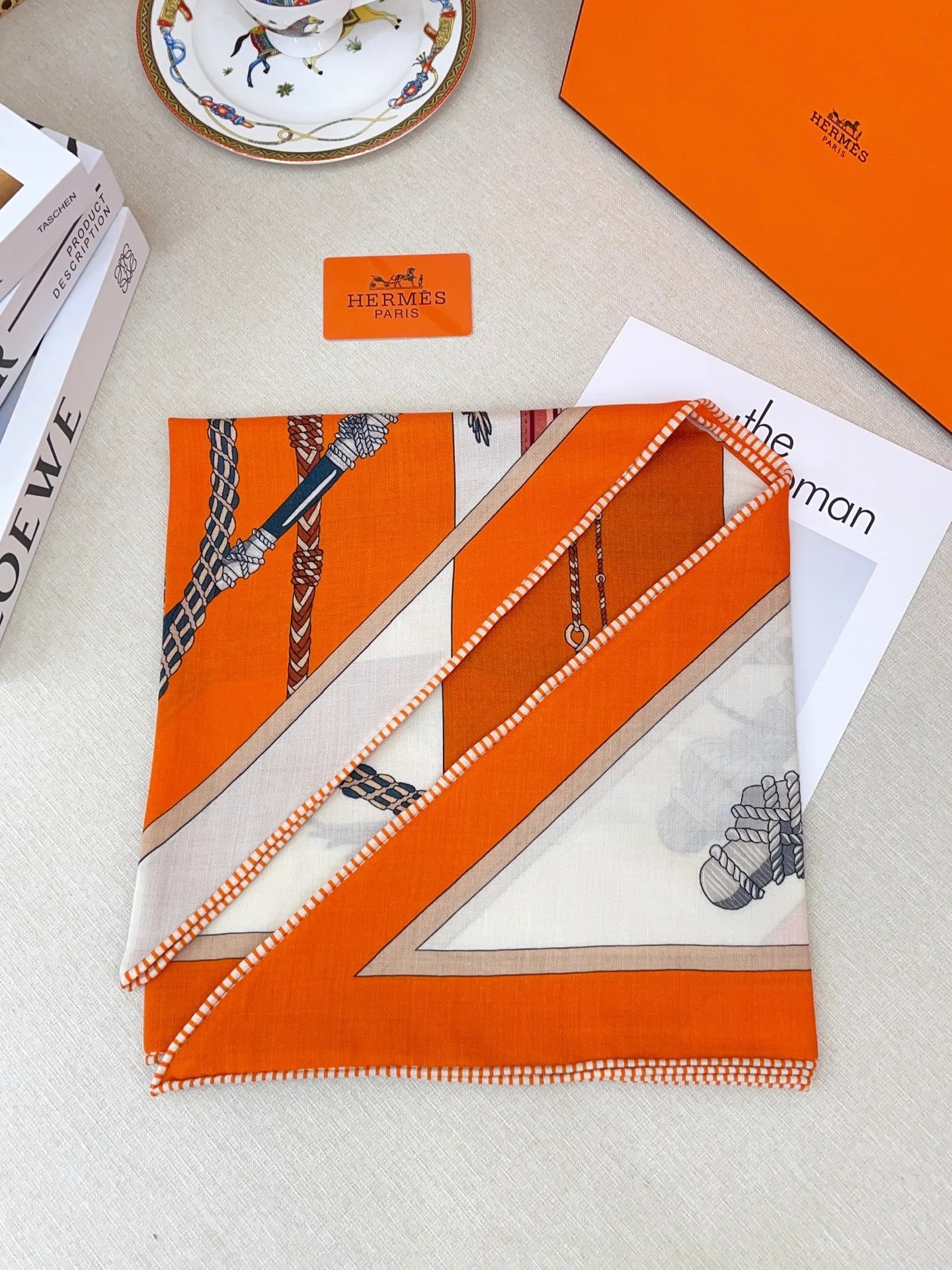 Hermes Clic-Clac Triangle Scarf Orange Cuit  For Women H361662S 03