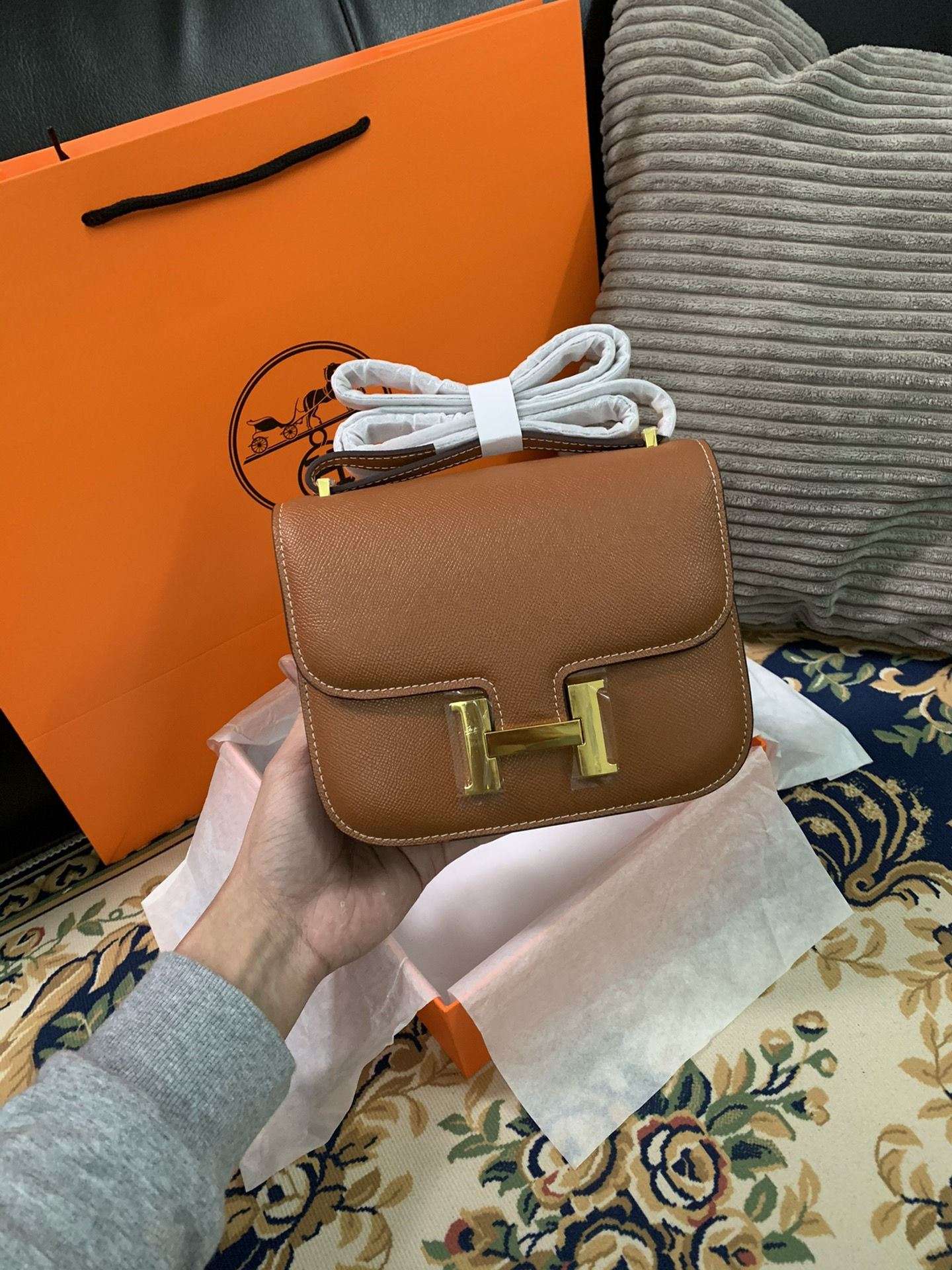 Hermes Constance 18 Crossbody Bag 7.1in/ 18cm Brown Gold Hardware For Women