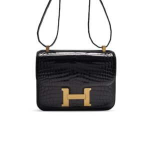 Hermes Constance 23 Pattern Crocodile Black For Women, Women's Handbags, Shoulder Bag 9in/23cm