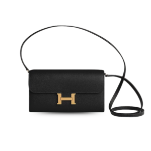 Hermes Constance To Go Long Wallet 8.3in/ 21cm Black Gold Hardware For Women