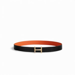 Hermès Hisseo Belt Buckle And Reversible Leather Strap 32 mm Noir/Orange For Men H011772UP82