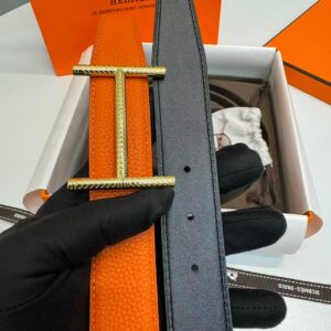 Alternative view of Hermès Hisseo Belt Buckle And Reversible Leather Strap 32 mm Noir/Orange For Men H011772UP82